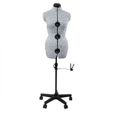 <strong>Adjustable Dressmakers Dummy Ditsy Wedgewood Blue with Hem Marker and 5-star Base on Castors</strong> <span>Dress Form Sizes 10-16, Pin, Measure, Fit and Display Clothes on this Tailors Dummy</span> <em>Sewing Online 5919A</em>