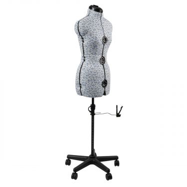 <strong>Adjustable Dressmakers Dummy Ditsy Wedgewood Blue with Hem Marker and 5-star Base on Castors</strong> <span>Dress Form Sizes 10-16, Pin, Measure, Fit and Display Clothes on this Tailors Dummy</span> <em>Sewing Online 5919</em>