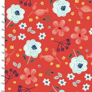 <strong>Cotton Craft Fabric 110cm wide x 1m Madison Collection</strong> <span>Allover Floral</span> <em>Sewing Online 16514-RED</em>
