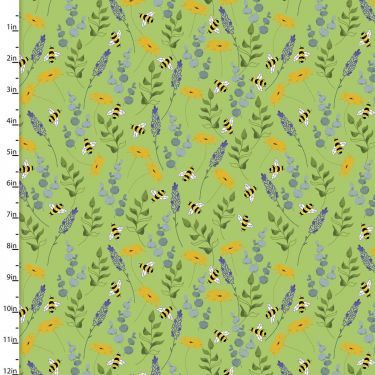 <strong>Cotton Craft Fabric 110cm wide x 1m Feed The Bees Collection-Wildflowers</strong> <em>Sewing Online 17216-GRN</em>