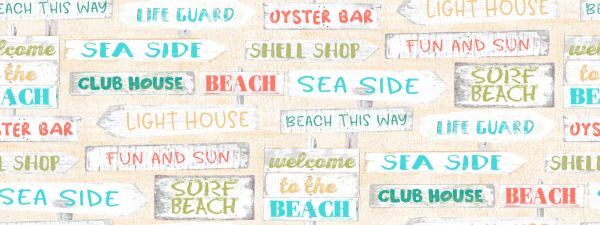 <strong>Cotton Craft Fabric 110cm wide x 1m Beach Travel Collection-Beach signs</strong> <em>Sewing Online 17337-CRM</em>