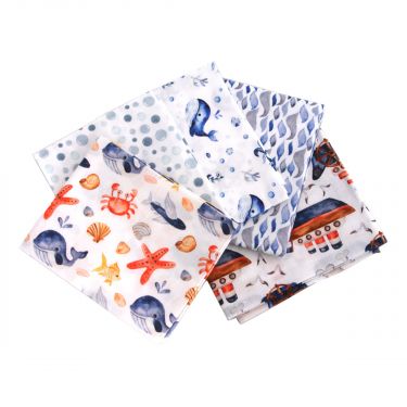 <strong>Blue Sea Whales Themed Pack of 5 Cotton Fat Quarters</strong> <em>Sewing Online FA233</em>