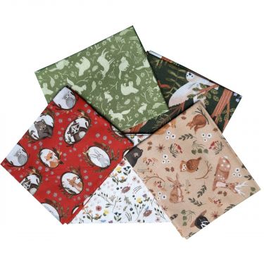 <strong>Cosy Forest Design Fat Quarter Bundle-Pack of 5 Cotton Fat Quarters</strong> <em>Sewing Online FE0134</em>