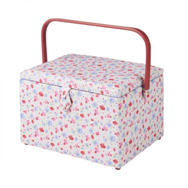 <strong>Large Sewing Box</strong> <span>Pink and Blue Floral Fabric | 31 x 23 x 20cm | Storage and Organiser Basket with Compartments for Sewing Supplies, Accessories, Thread, Needles and Scissors</span> <em>Sewing Online GA1121L</em>