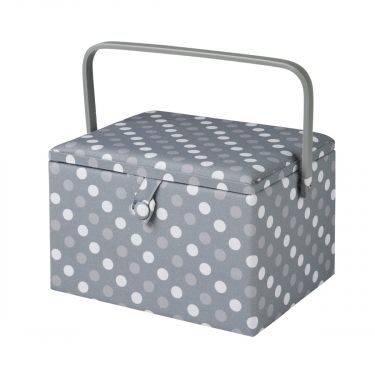 <strong>Large Sewing Box</strong> <span>Grey Spot Fabric | 31 x 23 x 20cm | Storage and Organiser Basket with Compartments for Sewing Supplies, Accessories, Thread, Needles and Scissors</span> <em>Sewing Online GA1129L</em>