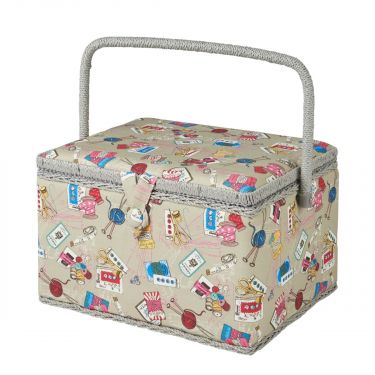 <strong>Large Sewing Box</strong> <span>Grey Sewing Notions Fabric | 31 x 23 x 20cm | Storage and Organiser Basket with Compartments for Sewing Supplies, Accessories, Thread, Needles and Scissors</span> <em>Sewing Online MRL-120</em>