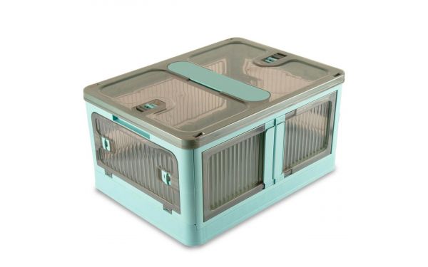 <strong>Plastic Folding Storage Box on Wheels</strong> <span>98l Blue Stackable Bins with 5 doors for Craft, Sewing, Home and Office Storage</span> <em>Sew Stylish YN8888-Blue</em>