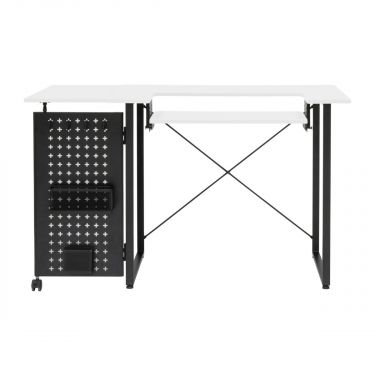 <strong>Sewing Table with Fold-out Storage Panel</strong> <span>White/Black Legs, Sewing Machine Table with Adjustable Platform, Drop Leaf Extension, Storage Hooks and Baskets, For Quilting and Craft</span> <em>Sewing Online 13396</em>