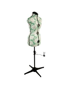 Adjustable Dressmakers Dummy in a Green Hollyhock Fabric with Hem Marker, Dress Form Sizes 10 to 20, Pin, Measure, Fit and Display your Clothes on this Tailors Dummy Sewing Online 5908--
