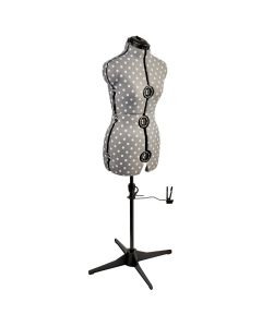 Adjustable Dressmakers Dummy in Grey Polka Dot with Hem Marker, Dress Form Sizes 6 to 22, Pin, Measure, Fit and Display your Clothes on this Tailors Dummy Sewing Online 5916