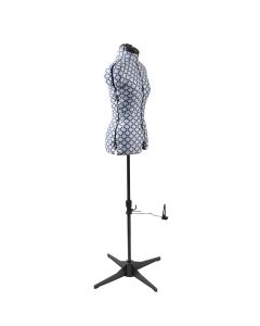 Adjustable Trouser Dressmakers Dummy in a Geometric Blue on White Fabric with Hem Marker, Dress Form Sizes 10 to 20, Pin, Measure, Fit and Display your Clothes on this Tailors Dummy Sewing Online FG26---