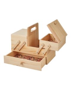 Small Wooden Cantilever Sewing Box Light Pine/Ditsy Floral Design Interior, 29x24x17cm, 3 Tier Storage and Organiser Box with Compartments for Sewing Supplies, Accessories, Thread, Needles, etc Sewing Online LW5188