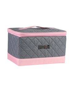 Sewing Box with Compartments Quilted Grey & Pink, Collapsible Storage and Organiser Basket for Sewing Supplies, Accessories, Thread, Needles and Scissors Everything Mary EVM13203-1