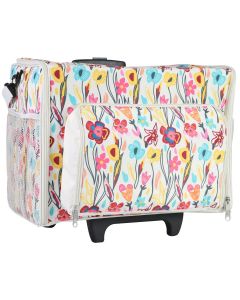 Craft Trolley Bag on Wheels Cream aand Multi Floral, Craft Organiser on Wheels for Sewing, Scrapbooking, Paper Craft and Art, Storage Case for Supplies and Accessories  Everything Mary EVM13347-1