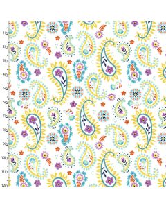 Cotton Craft Fabric 110cm wide x 1m Summer Song Collection-Paisley Sewing Online 17269-WHITE