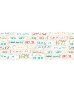 Cotton Craft Fabric 110cm wide x 1m Beach Travel Collection-Beach signs Sewing Online 17337-CRM