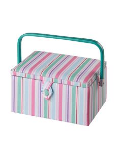Medium Sewing Box Multicolour Stripe Fabric | 26 x 18 x 15cm | Storage and Organiser Basket with Compartments for Sewing Supplies, Accessories, Thread, Needles and Scissors Sewing Online GA1122M