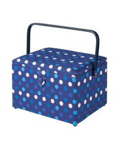 Large Sewing Box Navy Spot Fabric | 31 x 23 x 20cm | Storage and Organiser Basket with Compartments for Sewing Supplies, Accessories, Thread, Needles and Scissors Sewing Online GA1123L