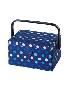 Medium Sewing Box Navy Spot Fabric | 26 x 18 x 15cm | Storage and Organiser Basket with Compartments for Sewing Supplies, Accessories, Thread, Needles and Scissors Sewing Online GA1123M