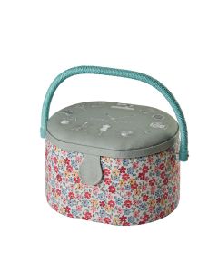 Medium Oval Sewing Box Sewing O'Clock Floral Fabric | 24 x 20 x 15cm | Storage and Organiser Basket with Compartments for Sewing Supplies, Accessories, Thread, Needles and Scissors Sewing Online GA1124M