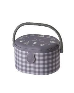 Medium Oval Sewing Box Sewing O'Clock Check Fabric | 24 x 20 x 15cm | Storage and Organiser Basket with Compartments for Sewing Supplies, Accessories, Thread, Needles and Scissors Sewing Online GA1125M