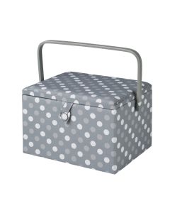 Large Sewing Box Grey Spot Fabric | 31 x 23 x 20cm | Storage and Organiser Basket with Compartments for Sewing Supplies, Accessories, Thread, Needles and Scissors Sewing Online GA1129L