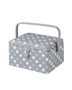Medium Sewing Box Grey Spot Fabric | 26 x 18 x 15cm | Storage and Organiser Basket with Compartments for Sewing Supplies, Accessories, Thread, Needles and Scissors Sewing Online GA1129M