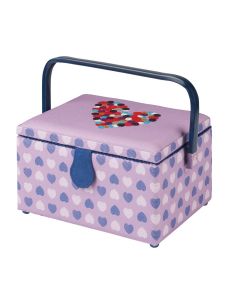 Medium Sewing Box Purple Fabric with an Embroidered Button Heart Lid, 26 x 18 x 15cm, Storage and Organiser Basket with Compartments for Sewing Supplies, Accessories, Thread, Needles, Scissors Sewing Online GA1113M