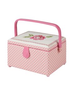 Medium Sewing Box Pink Fabric with an Embroidered Floral Lid | 26 x 18 x 15cm | Storage and Organiser Basket with Compartments for Sewing Supplies, Accessories, Thread, Needles and Scissors Sewing Online GA1114M