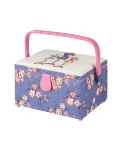 Medium Sewing Box Purple Floral Fabric with a Dressmaker's Dummy Aplique Lid, 26x18x15cm, Storage and Organiser Basket with Compartments for Sewing Supplies, Accessories, Thread, Needles, etc Sewing Online GA1115M
