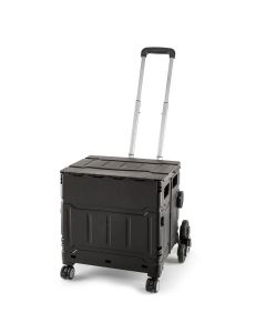 Plastic Folding Trolley Black | Craft/Sewing and Hobby Box with Stair Climbing Wheels | 47 x 52 x 41cm Sewing Online YN8812-BLACK