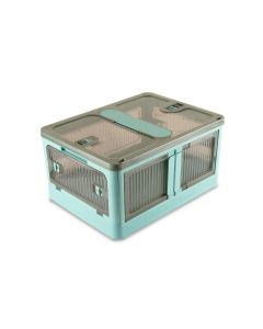 Plastic Folding Storage Box on Wheels 40L Blue Stackable Bins with 5 doors for Craft, Sewing, Home and Office Storage Sew Stylish YN8885-Blue