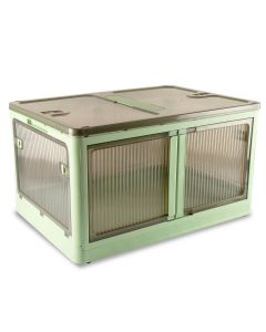 Plastic Folding Storage Box on Wheels 98l Green Stackable Bins with 5 doors for Craft, Sewing, Home and Office Storage Sew Stylish YN8888-Green