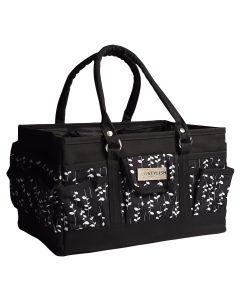 Craft Organiser Bag Black Sprig, Collapsible Caddy and Tote with Compartments for Sewing, Scrapbooking, Paper Craft and Art Sew Stylish PT900-BLK-SPRIG