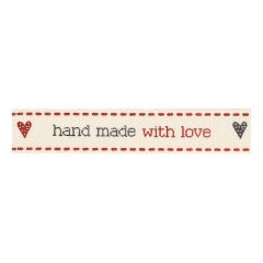Berisfords 15mm Red/Natural Hand Made With Love Ribbon (20m spool) Berisfords Ribbon R1367715-1