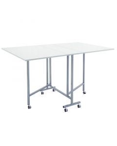 Quilting/Fabric Cutting Table White Top with Silver Legs and Wheels, Folding Craft Table with Two Drop Leaves, Mobile, Compact and Easy to Store, Extra Workspace for Sewing, Craft/Hobby Projects Sewing Online 13371