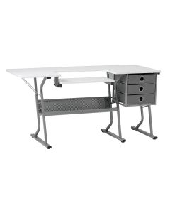 Large Sewing Table White Top with Grey Legs, Sewing Machine Table with Adjustable Platform, Drop Leaf Extension, Storage Shelf and Drawers, Multipurpose: Quilting/Craft Table/Gaming/Computer Desk Sewing Online 13376