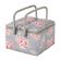 <strong>Extra Large Twin Lid Sewing Box</strong> <span>Grey and Pink Floral Print Fabric, 25 x 25 x 17cm, Storage and Organiser Basket with Compartments for Sewing Supplies, Accessories, Thread, Needles, Scissors</span> <em>Sewing Online MRLTLE-190</em>