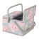 <strong>Extra Large Twin Lid Sewing Box</strong> <span>Grey and Pink Floral Print Fabric, 25 x 25 x 17cm, Storage and Organiser Basket with Compartments for Sewing Supplies, Accessories, Thread, Needles, Scissors</span> <em>Sewing Online MRLTLE-190</em>
