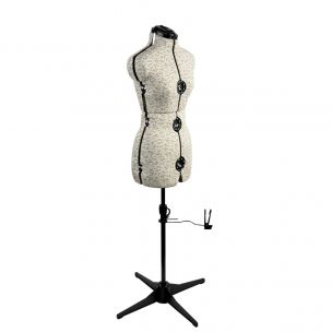 Adjustable Dressmakers Dummy in Beige Sugar Ditsy Fabric with Hem Marker, Dress Form Sizes 10 to 20, Pin, Measure, Fit and Display your Clothes on this Tailors Dummy Sewing Online 5914--