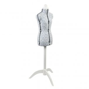 Adjustable Dressmakers Dummy Blue Sugar Ditsy Fabric with Natural Wooden Stand, Dress Form Sizes 6 to 10, Pin, Measure, Fit and Display your Clothes on this Tailors Dummy Sewing Online 5915P