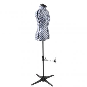 Adjustable Trouser Dressmakers Dummy in a Geometric Blue on White Fabric with Hem Marker, Dress Form Sizes 10 to 20, Pin, Measure, Fit and Display your Clothes on this Tailors Dummy Sewing Online FG26---