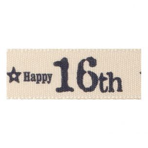 Berisfords 15mm Charcoal Special 16th Birthday Ribbon (4m spool) Berisfords Ribbon C1387415-1