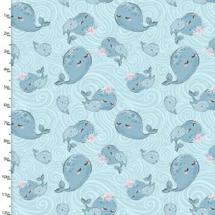 Brushed Cotton Craft Fabric 110cm wide x 1m Mommy and Me Collection Whales Sewing Online 16533-BLU