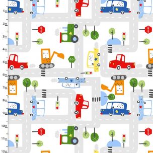 Cotton Craft Fabric 110cm wide x 1m Drivers Wanted Flannel Collection-Off To Work Sewing Online 16780-WHITE