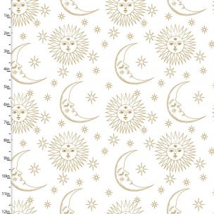 Cotton Craft Fabric 110cm wide x 1m Magical Galaxy Metallic Collection-Sun & Moon Sewing Online 17164-WHT