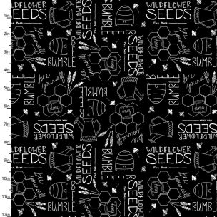 Cotton Craft Fabric 110cm wide x 1m Feed The Bees Collection-Seeds Sewing Online 17217-BLK