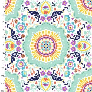 Cotton Craft Fabric 110cm wide x 1m Summer Song Collection-Tile Sewing Online 17263-WHITE
