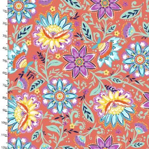 Cotton Craft Fabric 110cm wide x 1m Summer Song Collection-Mango Floral Sewing Online 17266-MANGO