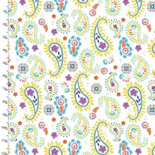 Cotton Craft Fabric 110cm wide x 1m Summer Song Collection-Paisley Sewing Online 17269-WHITE